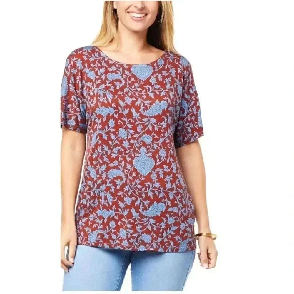 Diane Gilman Printed Jersey Knit Dolman-Sleeve Top Multicolor Boatneck 3X #1289